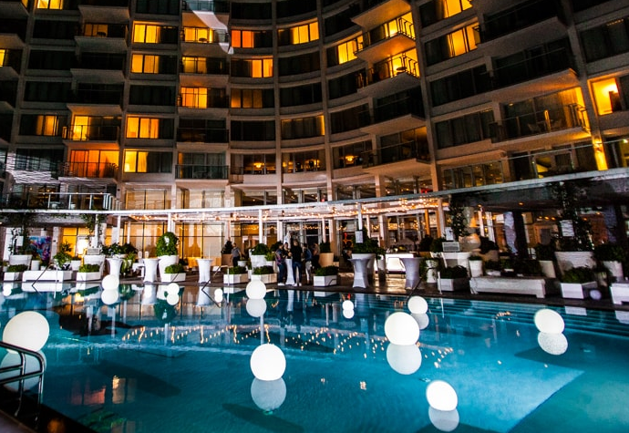 Swimming pool of a hotel at night